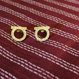 Salvatore Ferragamo Gold-Tone Crystal Logo Stud Earrings